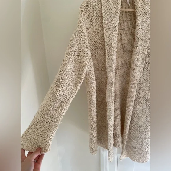 Free People Soft Chunky Mixed Yarn Knit Open Longline Cardigan Draped Collar - Picture 4 of 9